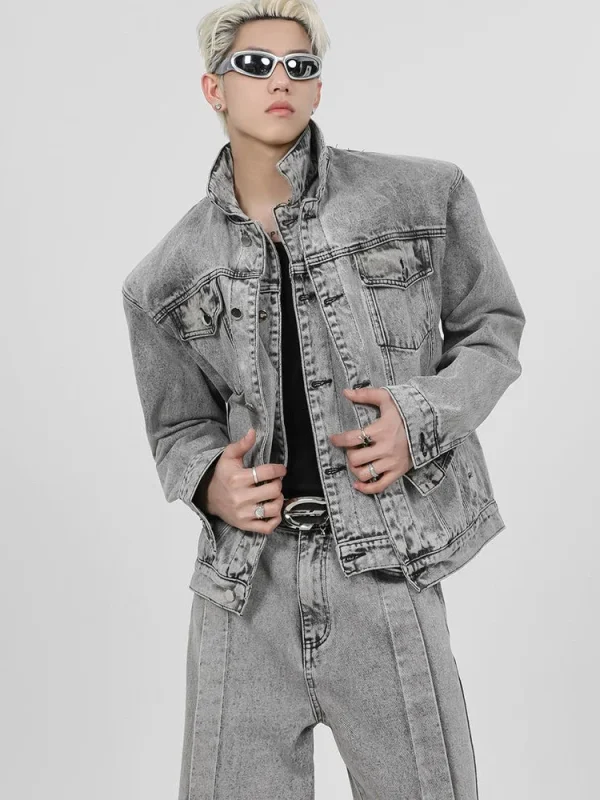 Streetwear Men'S Denim Suits Digital Fashion Shoulder Padded Denim Jacket Coats and Baggie Jeans Sets for Men - Image 5