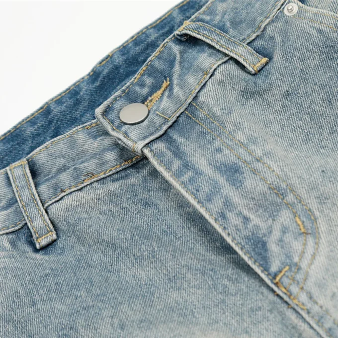 Jeans Embroidered Raw Hem Cut Edge Distressed Streetwear Vintage Cargo Jean Shorts for Men - Image 4