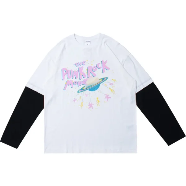 Double Layer Long Sleeve T-shirt Graphic Tee Streetwear Men Women T Shirt Heavyweight Oversized Cotton Vintage Tshirt