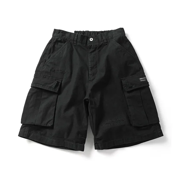 Men's Summer Cargo Shorts 100% Cotton Vibe American High Street Style Distressed Patch Loose Fit Zipper Fly Knee-Length Shorts - Image 5