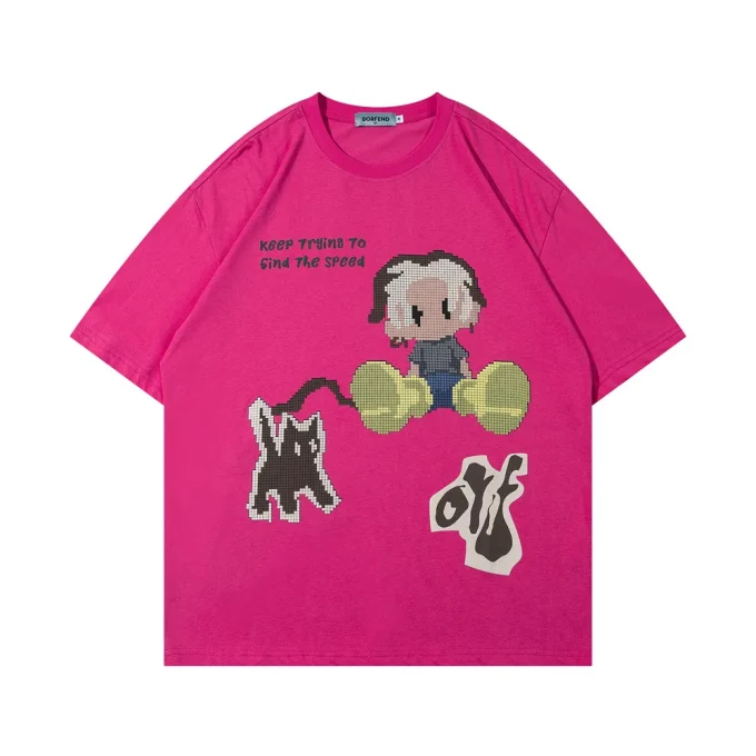 Men's Fun Cartoon Anime Print Half Sleeve O-neck T-Shirt High Street Trend 100% Cotton Hip Hop Style Loose Fit Base Tee - Image 4