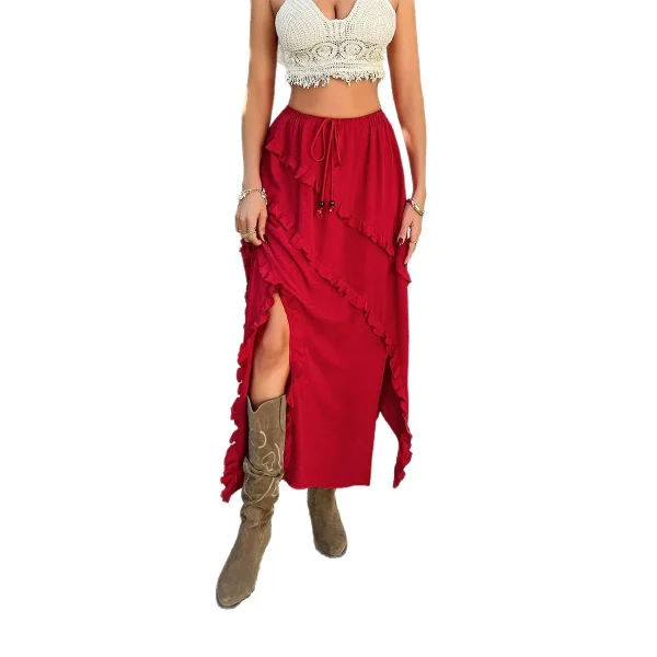 Spring Summer Collection European American Casual Vacation Style Women's Mid-Length Skirt Lace-Up Waist Chiffon - Image 5