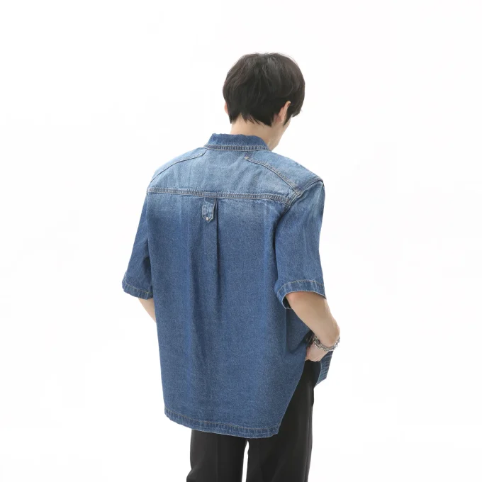 Denim Jacket Men's Summer Loose Denim Short-sleeved Shirt Shoulder Pad Coat Cardigan for Men