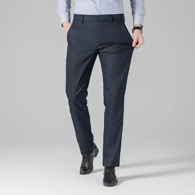 2025 High-End Men's Business Casual Pants Lyocell Cotton Straight Loose Commuter Trousers Lightweight Flat Front Style Trousers