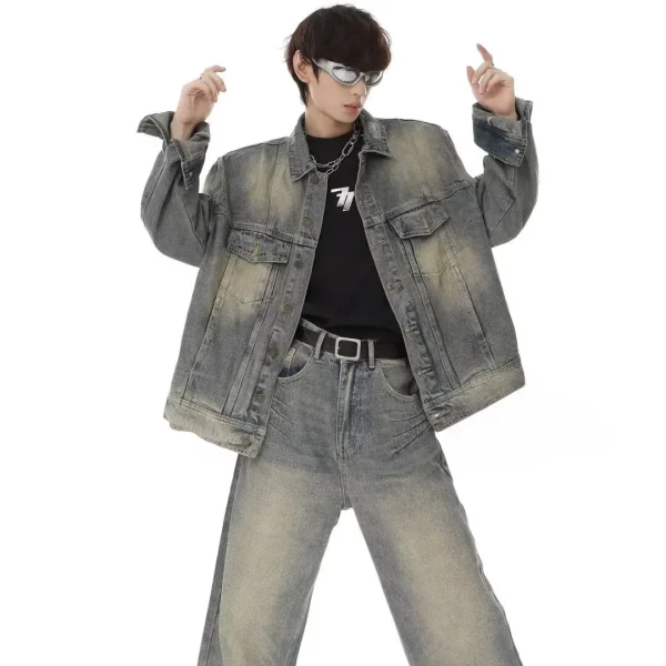Denim Design Baggy Jeans and Denim Jackets Cleanfit Streetsuit Set Heavyweight Denim Set for Men