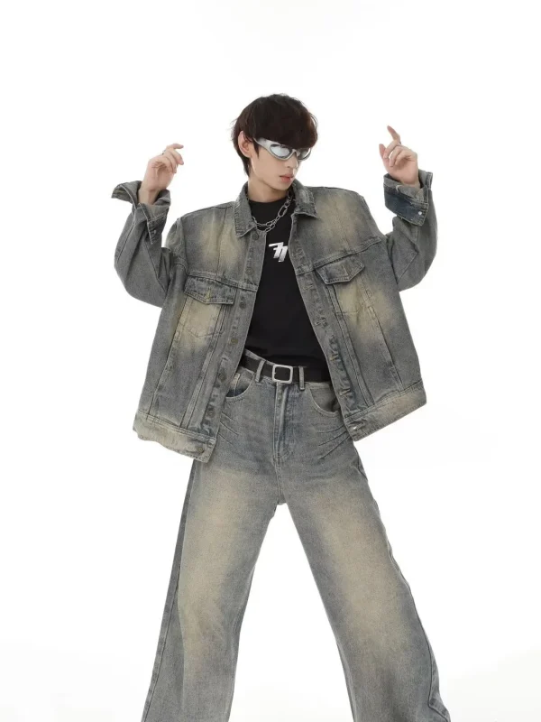 Denim Design Baggy Jeans and Denim Jackets Cleanfit Streetsuit Set Heavyweight Denim Set for Men - Image 2