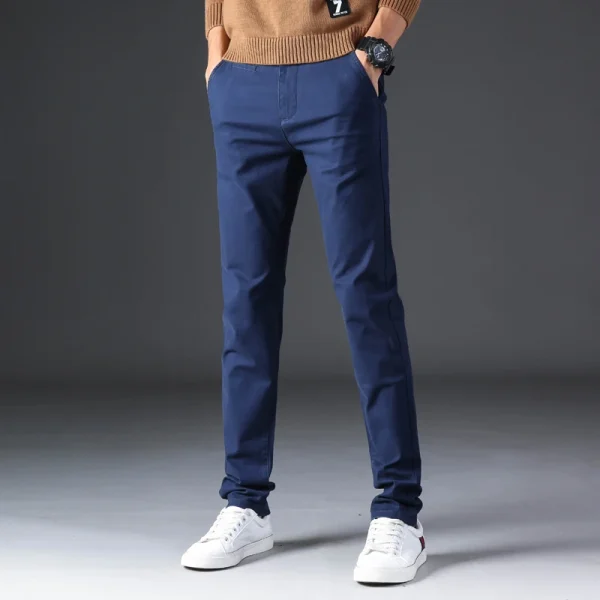 Casual Classic Cotton Soft Light Slim Fit Straight Men Dress Chino Khaki Trousers Pants - Image 6