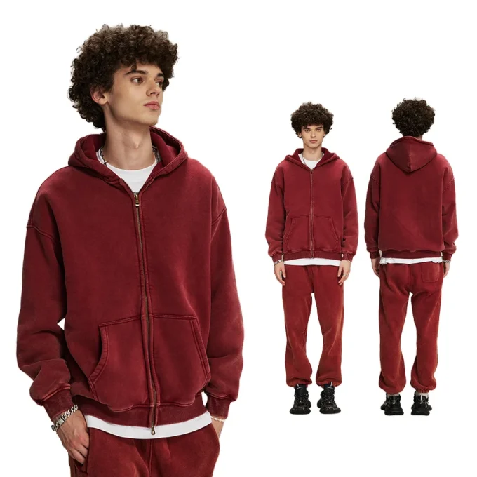 Track Suit for Men Unisex Men's Set Washed Wax-Dyed Vintage Retro Trendy Pullover Fleece Sweatshirt Sweatpants