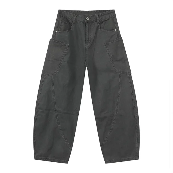 2025 Men's Mid-Waist Scimitar Stonewashed Jeans 100% Cotton Casual Style Workwear with High Street Design Stitching for Winter