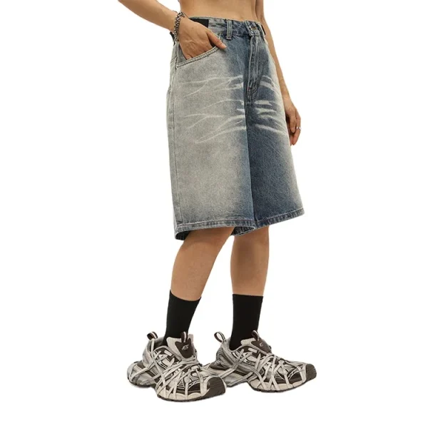 2025 Spring Summer Vintage Denim Five-Point Shorts Gradient Washed Breathable Hip Hop Style Street Jean Jorts