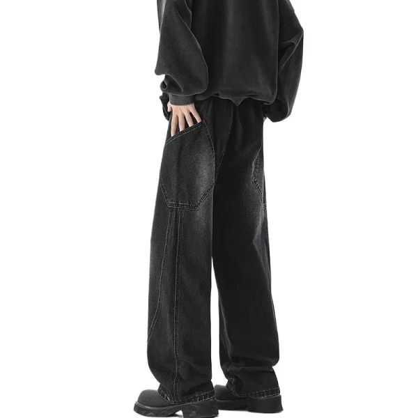 2025 Men's Scimitar Jeans Loose Straight Wide-Leg American Retro Long Pants in Autumn Winter Casual Denim with Medium Wash - Image 5