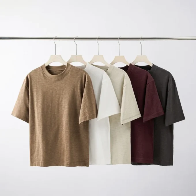 Men's Fashion Heavyweight Slub Cotton Short Sleeve T-Shirt Loose Fit Summer Solid Color 100% Cotton 300 GSM