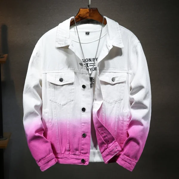 Gradient Jeans Jacket Men Japanese Retro Loose Streetwear Denim Jacket Hip Hop Men's Denim Jacket - Image 2