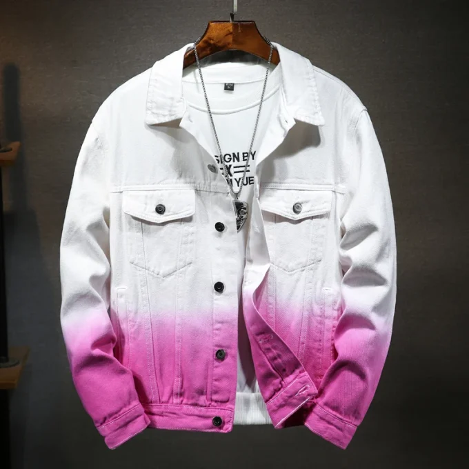 Gradient Jeans Jacket Men Japanese Retro Loose Streetwear Denim Jacket Hip Hop Men's Denim Jacket