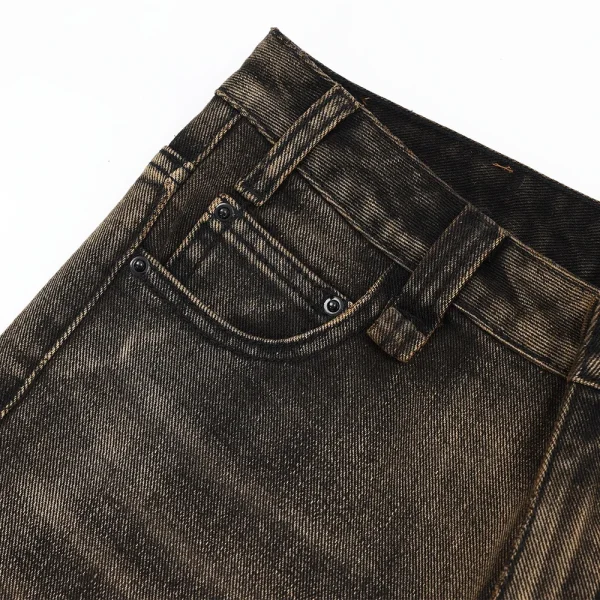 Vintage Washed Men's Denim Shorts Loose Cropped Streetwear High American Style Casual Straight Over-the-Knee Vibe Knitted Jorts - Image 3