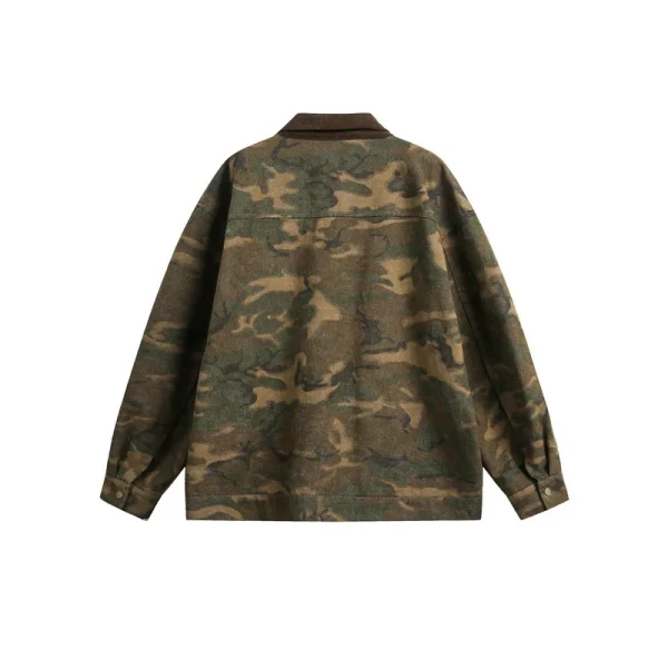 2025 Spring New Japanese Retro Style Unisex Cardigan Trendy Rabbit Fur Lapel Camouflage Jacket Coat Front Zipper Finished - Image 4