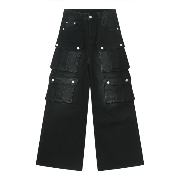2025 Autumn New Men's Wide Leg Cargo Jeans With Flap Pocket Loose Fit Denim Design Muti-pocket Cargos - Image 6