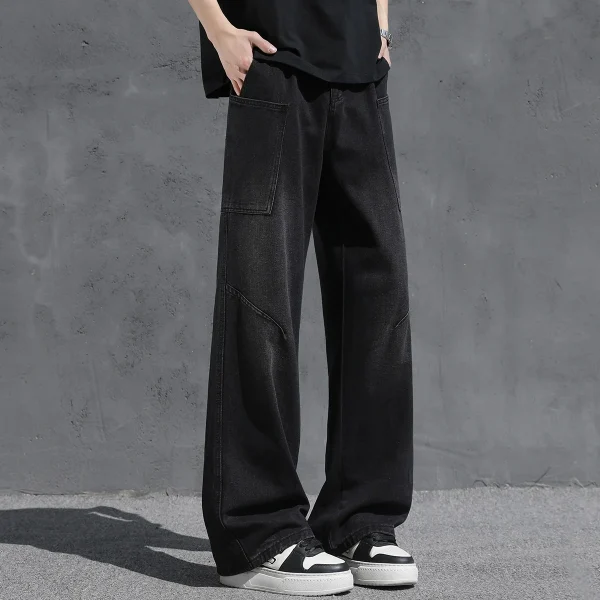 2025 Trendy Mid-Casual Washed Denim Men's Jeans New Style with Real Curved Knife Straight Slightly Flared Pants for Summer - Image 2