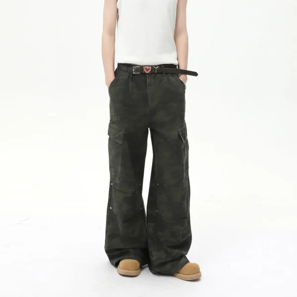 2025 Men's Fashion Camouflage Cotton Loose Jeans High Street Pleated Design Large Pocket Cargo Denim Pants