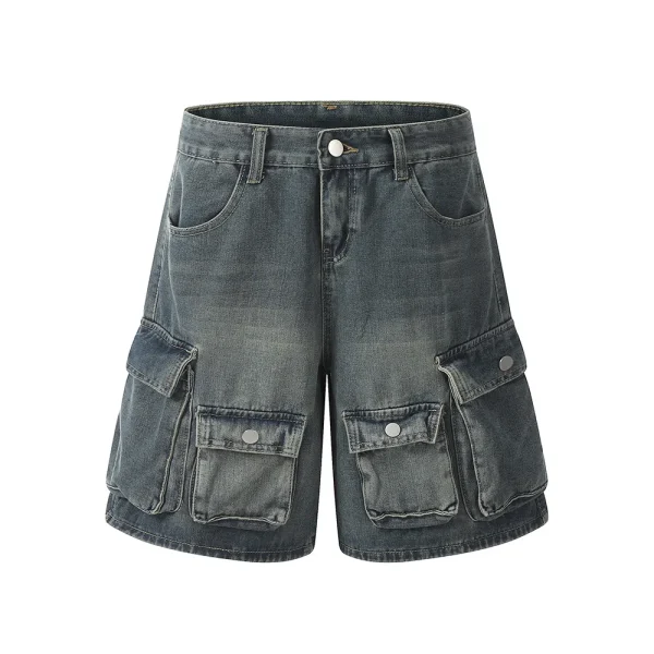 Autumn and Summer New Loose Wide-leg Korean Style Retro Shorts Jeans Men's Size