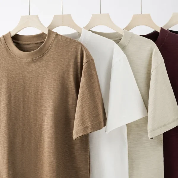 Men's Fashion Heavyweight Slub Cotton Short Sleeve T-Shirt Loose Fit Summer Solid Color 100% Cotton 300 GSM - Image 3
