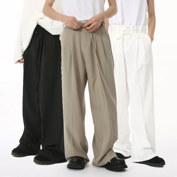 2025 Autumn New Men's Luxury Korean Casual Pants High-End Pure Color Draped Straight-leg Mid Trendy Loose Dress Pants