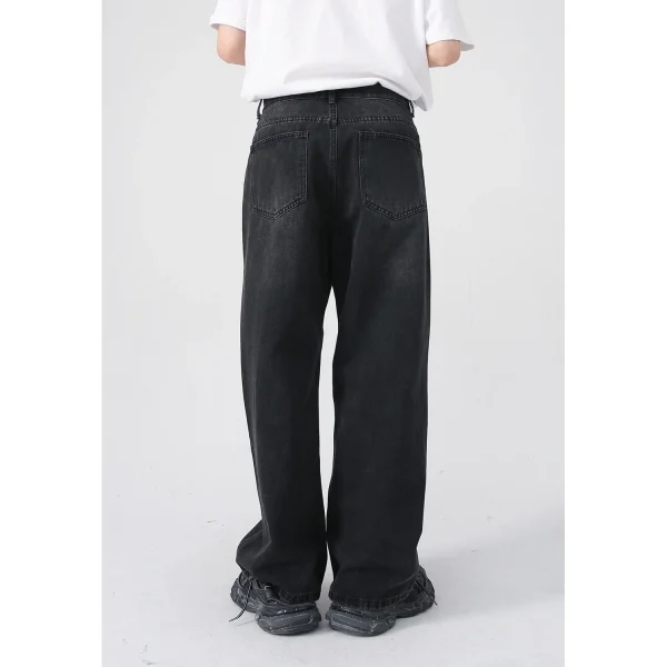 2025 Men's Stylish Straight-Leg Black Gray Wash Denim Jeans Loose Fit Mid Waist Casual All Year New Product - Image 3