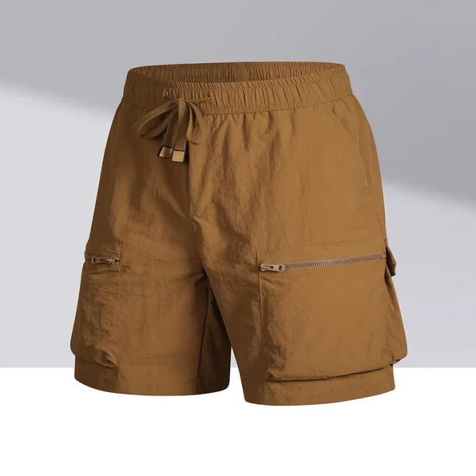 2025 Summer Trendy Men's Cargo Shorts Elastic Waist Multiple Pockets Mid Waist Casual Straight Loose Fit Wide Leg Shorts