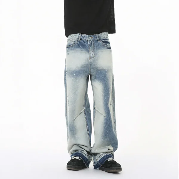 2025 Men's Summer Vintage Jeans High Street Vibe Heavy Craft Splash Ink Washed Frayed Denim Casual Style - Image 5