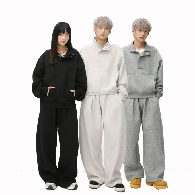 Mtlclothes Men's Casual Sports Suit Korean Style Half-Open Lapel Wide Version Pure Color Silhouette Loose Versatile for Winter
