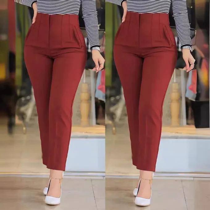 2025 Women's High Waist Skinny Pants New Casual Fashion Elastic Flat Plain Dyed Digital for Summer