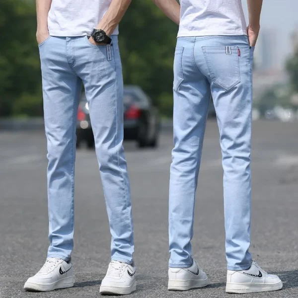 2025 Spring Summer Trendy Jeans for Men Versatile Light Color Straight Pants Casual Solid Small Feet for Everyday Use - Image 4