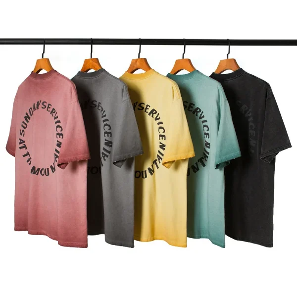 Vintage Gradient Colors Puff Print Short-sleeved T-shirt - Image 6