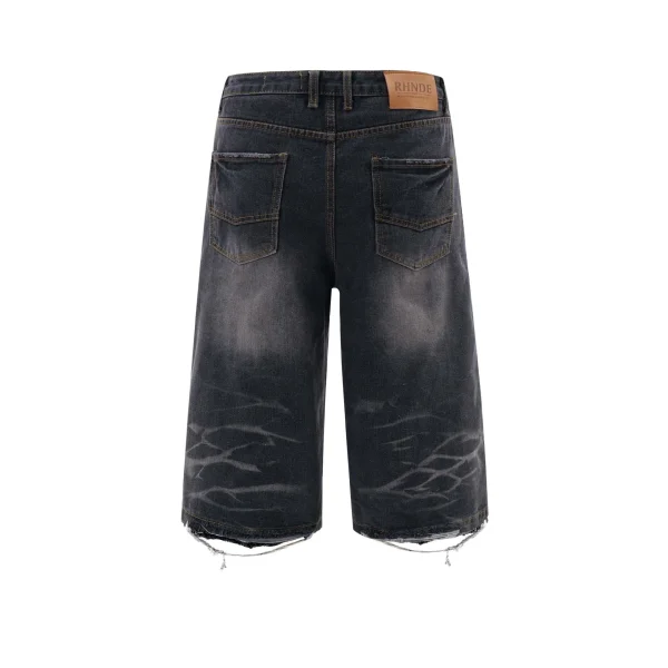 denim raw Edge Denim Jorts Diamond Rhinestone Long Straight Baggy Carpenter Double Waist Layer Y2k Jeans Shorts Men Jorts - Image 4