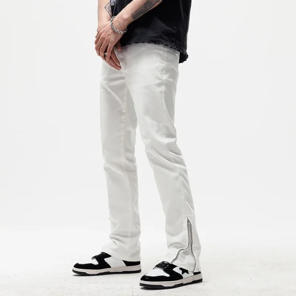 2025 New Trend High Quality Straight Leg Jeans for Men Youth Style Washed Zipper Cuff Slim Fit Casual Denim Pants