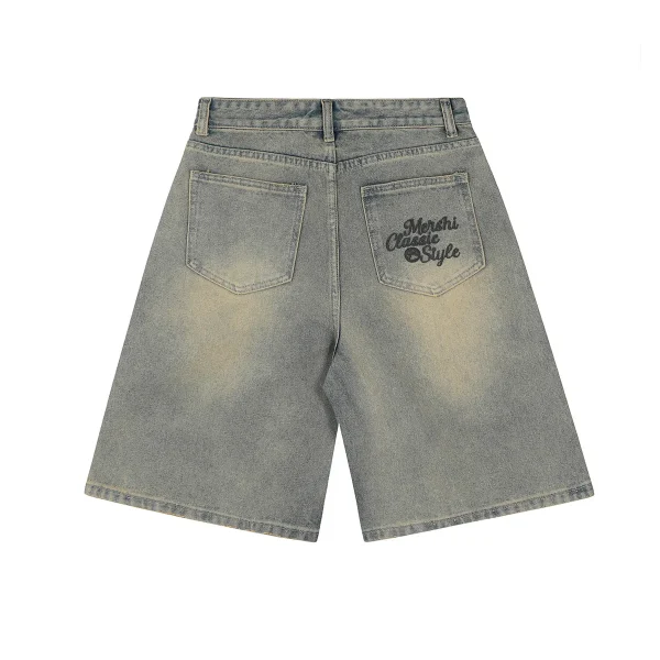 2025 Men's Washed Distressed Denim Shorts Mid Waist Straight Loose Pants for Summer  Denim Shorts Men - Image 2