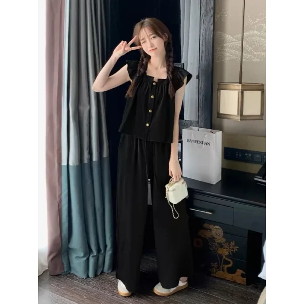 Korean Style Summer Two-Piece Set Casual Linen Youthful Top Shorts 100% Linen Woven Solid Pattern Loose Fit Daily Wear Short - Image 4