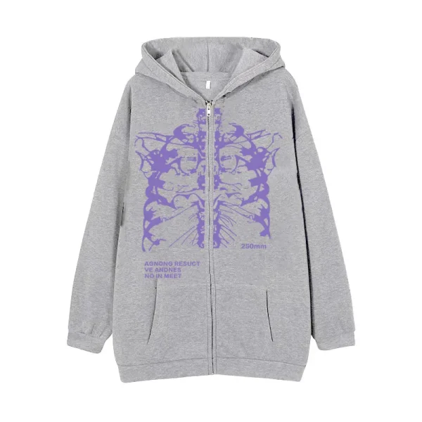 Zippers Heavyweight Cotton Top Oversized Drop Shoulder Cropped Printed Zip up Hoodie Men - Image 3
