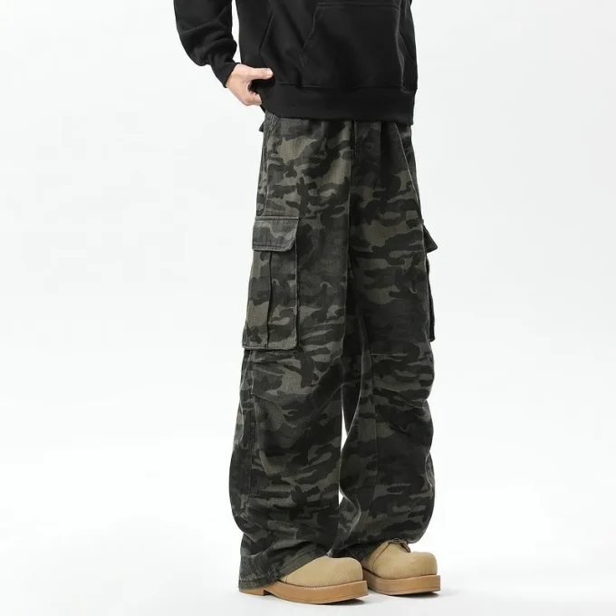 American Retro High Street Men's Women's Camouflage Cargo Pants Multi-Flap Pocket New Trendy Straight Casual Versatile