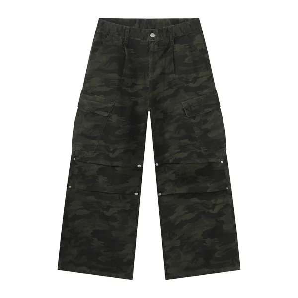 2025 Men's Fashion Camouflage Cotton Loose Jeans High Street Pleated Design Large Pocket Cargo Denim Pants - Image 6