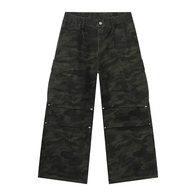 2025 Men's Fashion Camouflage Cotton Loose Jeans High Street Pleated Design Large Pocket Cargo Denim Pants - Image 6