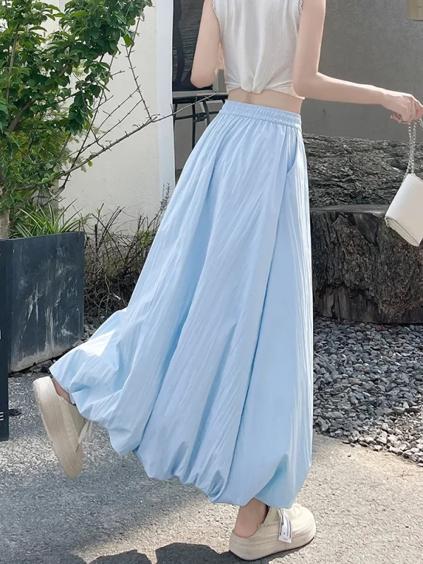 A-Line Lantern Workwear Skirt High Waist Slimming Design Puffy Flower Bud All-Season - Image 4