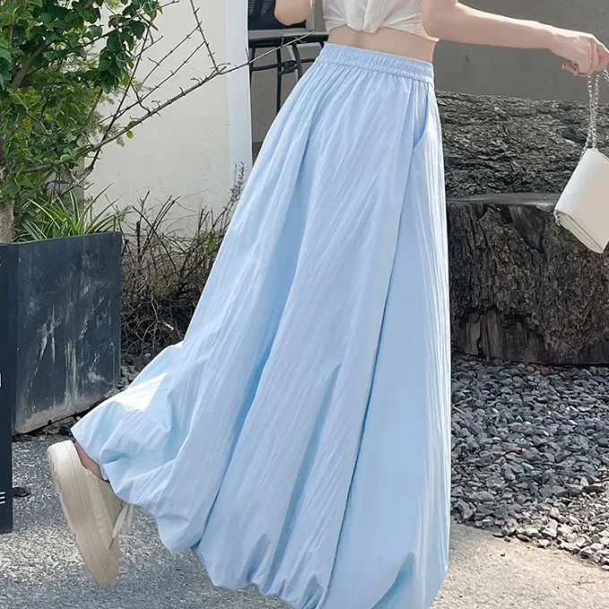 A-Line Lantern Workwear Skirt High Waist Slimming Design Puffy Flower Bud All-Season