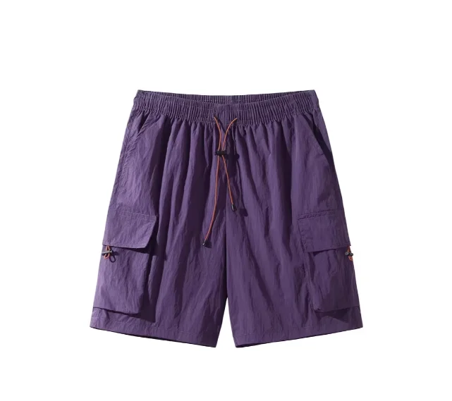 2025 Summer New Men's Casual Cargo Shorts Breathable Loose Trendy Sports Quick-Dry Five-Point Shorts Plain Dyed Woven Solid