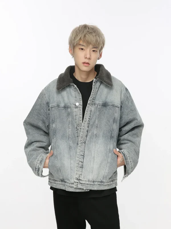 Denim Jacket Men's Winter Retro Splicing Lamb Wool Thickened Couple Style Jacket Jacket for Men - Image 4