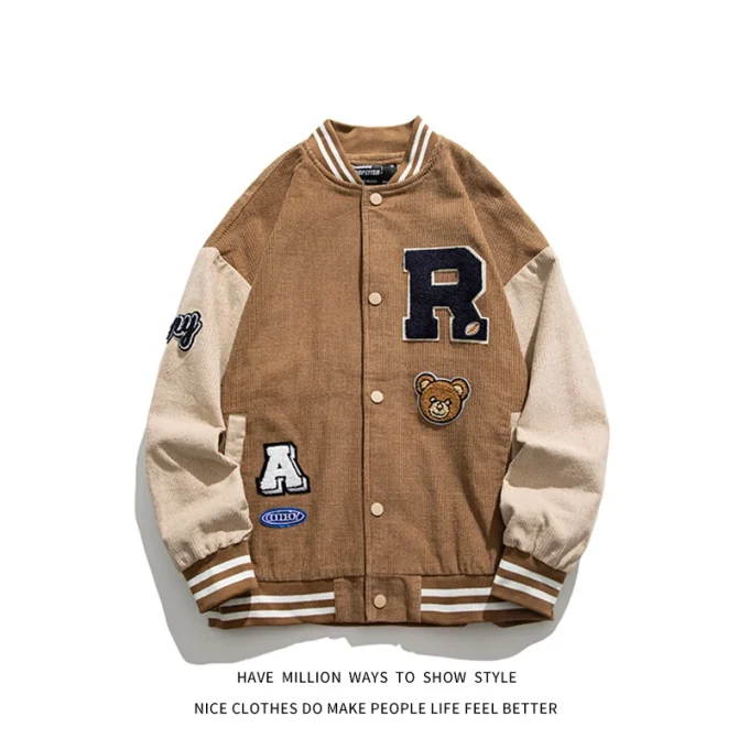 Low MOQ Streetwear Jacket 3D Embroidered Patched Winter Warm Baseball Jacket Men