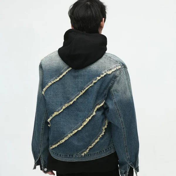 Denim Jacket Men's Autumn New Street Raw Edge Splicing Design Short Denim Jacket for Men