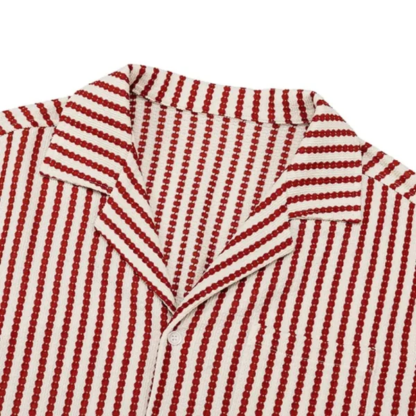 Summer Casual Top Men's Vertical Striped Shirt Trendy Loose Fit Cuban Style Short Sleeve Turn-Down Stand Collar Shirts - Image 3