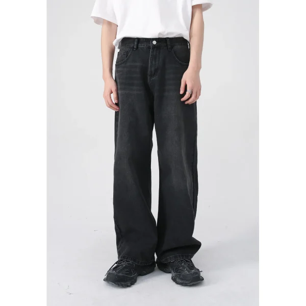 2025 Men's Stylish Straight-Leg Black Gray Wash Denim Jeans Loose Fit Mid Waist Casual All Year New Product