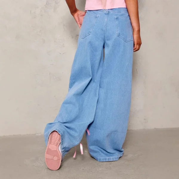 Women's Old Street Style High Waist Wide-leg Jeans Breathable Denim Button Decoration Casual Baggy Cut Boot Cut Summer Solid - Image 4